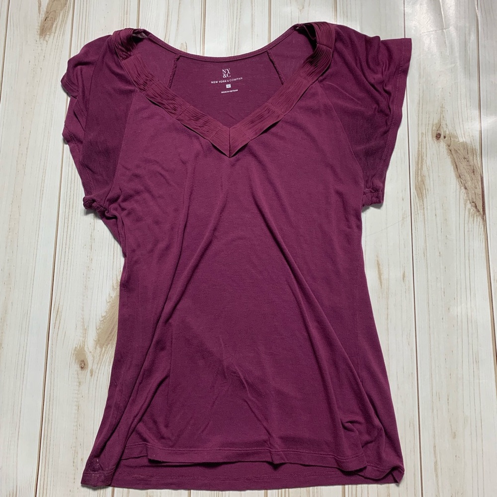 Purple Short Sleeve Blouse w Ruffles